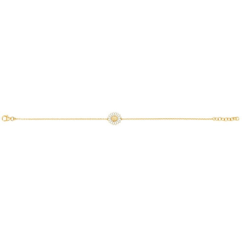 Siersbøl Marguerit armbånd i 18 karat forgyldt sølv med hvid emalje – justerbar længde 16–19 cm.